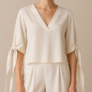 ZARA | White Tie-Sleeve Blouse — Size Large